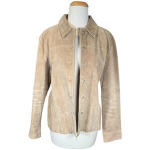 Y2K 90s Leather Jacket NorthCrest Genuine Women XL 18 Taupe Suede Snap Front